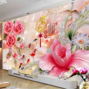 Personnalisé Papier Peint Mural 3D Stéréo Magnolia Rose Fleurs Peinture À L'huile Salon Chambre Étude Décor À La Maison Classique Papiers Peints 3 D 210722
