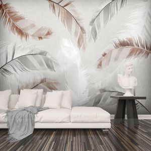 Papel tapiz de Mural personalizado, pintura de pared de plumas de acuarela abstractas simples y modernas, arte para sala de estar y dormitorio, decoración del hogar, papel tapiz 3D