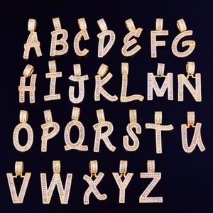 Pendentif Baguette avec nom personnalisé pour hommes, lettres en Zircon cubique avec chaîne en corde, or argent scintillant, bijoux Hip Hop