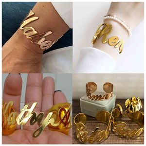 Brazalete de nombre personalizado brazalete ajustable de acero inoxidable letra personalizada para mujer joyería regalo de novia