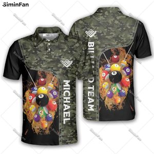 Nombre personalizado Fire Pool Balls Billiard 3D Men estampados Camisas de polo Masino Camiseta Unisex Summer Burndown Collar Camiseta Femenina