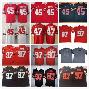 PERSONALIZADO NCAA Ohio State Buckeyes College Football Jersey 97 Joey Bosa 45 Archie Griffin 47 AJ Hawk Alta calidad cosida Rojo Negro Blanco Gris