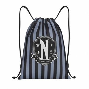 Custom Nevermore Academy Mercredi Addams Sac à cordon pour magasin Yoga Backpacks Men Women Horror TV Sports Gym Sackpack K743 #