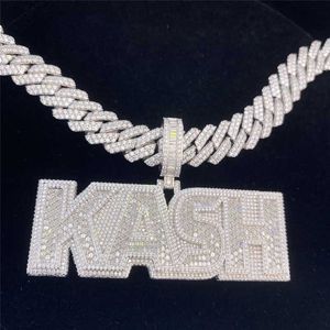 Testeur de diamant personnalisé, Hip Hop Vvs Moissanite, collier à breloques glacé, lettre nom, pendentif, bijoux pour hommes