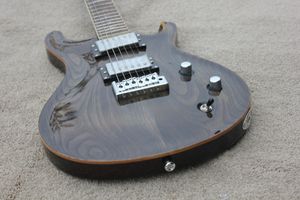 Custom Paul Smith Trans Black Ash Top Guitarra eléctrica Diapasón de palisandro Incrustaciones de ofertas de abulón, Encuadernación de madera natural, Trémolo de doble bloqueo