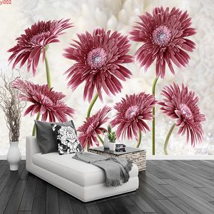 Photo personnalisée européenne fleur rouge Art canapé TV fond Mural papier peint pour chambre salon décor peinture affiche