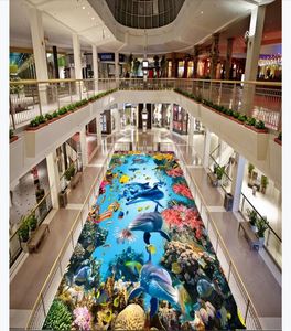 Personalizado foto pisado papel pintado 3d pegatinas de pared moderno mediterráneo bajo el agua mundo delfín pie pintura de piso pintura papeles papeles decoración del hogar