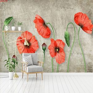 Photo personnalisée murale Style européen 3D fleur rouge peinture à l'huile tissu de soie imperméable peintures murales papier peint pour salon chambre bonne qualité