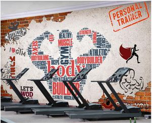 Papier peint personnalisé Fonds d'écran 3D Murales de gymnastique Fond d'écran Rétro Nostalgique Brique murale Sports de sport Courir Fitness Club Image Fond de mur de mur de mur de mur de mur de mur