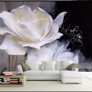 Foto de pantalla personalizada pintura 3d pintura mano - pintado blanco flores TV telón de fondo decoración pintura sala de estar papel de pared