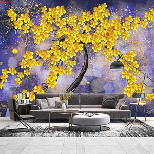 Papel pintado de foto personalizado 3D relieve estereoscópico árbol dorado pintura al óleo abstracta Mural de pared estudio sala de estar comedor decoración buena calidad