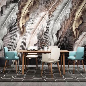 Papier peint Photo personnalisé moderne 3D, ligne de plumes de luxe, papier peint Mural de fond de salon et de Restaurant pour murs, décoration de maison 3 D