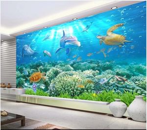Photo faite sur commande fonds d'écran pour murs 3d papier peint peinture murale méditerranéenne HD Underwater World Dolphin 3D papiers peints en arrière-plan de la décoration maison