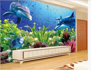 Fonds d'écran photo personnalisés pour les murs de peintures murales Fond d'écran 3D sous-marine poissons d'aquarium du monde vivant murale salle des papiers peints de fond TV