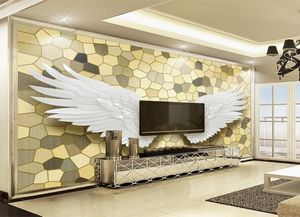 Papel de pared Po personalizado, relieve 3D, alas de Ángel, mosaico, pintura Mural, sala de estar de lujo, TV, fondo, decoración del hogar, Wallpaper1030746
