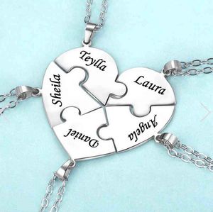 Custom Puzzle Necklace Engraved Names Puzzled Hearts Pendant- send names via chat