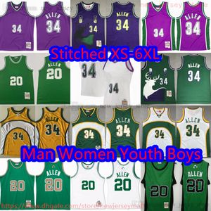 Custom S-6xl Throwback 2006-07 Basketball 34 Rayallen Jersey Classic Vintage Yellow Green White Whiteys Breathable Sports Shirts Retro