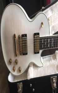 Tienda personalizada 1959 Vos White SUP Electric Guitar Tiger Flame Maple Top Back Bloque Split Mop Inlay Globe Headstock Inlay Gold HA5620982