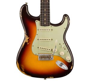 Tienda personalizada 1960 RELIC ST CHOCOLATE 3 TONE SUNBRO SUN ELECTRIC Guitar Cream Camisetas Hardware cromado de cromo V Engrave Neck Pla8877979