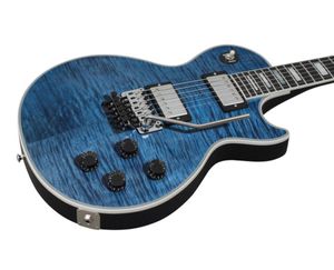 Tienda personalizada Alex Lifeson Indigo Blue Big Fat Flame Maple Guitarra eléctrica Floyd Rose Tremolo Tallado Axcess Neck Joint Recortes Loc6145146