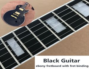 Tienda personalizada Guitarra eléctrica de belleza negra El diaponedor de diaponía de ébano Bindings Humbucker Pickups Gold Hardware8860816