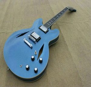 Shop personnalisée Dave Grohl DG 335 Bleu métallique semi creux de corps jazz guitare électrique double diamant trous diamant diamant incrustation grover 9670665