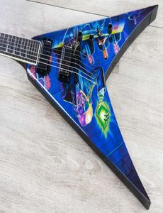 Custom Shop Dave Mustaine Rust In Peace Blue Flying V Guitare électrique Peinture manuelle Micros actifs Boîte de batterie 9V Noir Hardw4044180