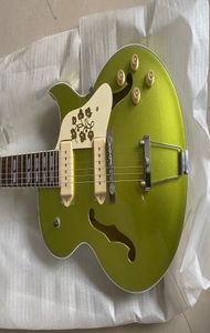 Custom Shop ES 295 Memphis Scotty Moore Metallic Green Gold Hollow Body Guitarra eléctrica Doble F Agujeros Blanco P90 Pastillas Trapeze4891997