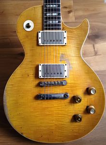 Tienda personalizada Gary Moore Peter Green Flame Maple Top Relic lp Guitarra eléctrica Un cuello de PC (sin junta de bufanda), Tribute Aged 1959 Smoked Sunburst 258