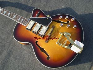Custom Shop Honey Burst Hollow 3 micros L5 Jazz Guitare électrique matériel en or Chine Guitare Usine en gros de Chine
