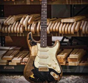 Tienda personalizada John Mayer Tribute Strat Black 1 John Cruz MasterBuilt Heavy Relic St Electric Guitar Nitrolacquer Paint Aged Chrome 9308169