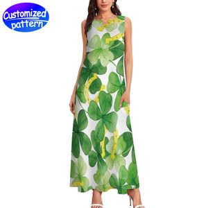 Robe personnalisée sans manches longueur cheville douce et confortable épaisseur modérée mince élégante simple tout St Patrick's Day Polyester 253g vert