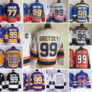CUSTOM St. Louis''Blues''Film CCM Vintage Hockey sur glace 99 Wayne Gretzky Maillots 77 Pierre Turgeon Hommes Maillot de broderie Noir 1995 1996 Bleu