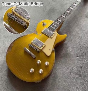 Guitarra eléctrica LP estándar personalizada en color dorado Puente TuneoMatic Diapasón de palisandro Hecho a mano 6 picaduras Cuerpo de caoba gitaar w8379356