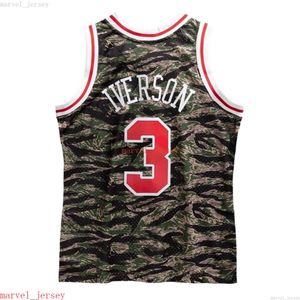 Cosido personalizado Allen Iverson # 3 Mitchell Ness Tiger Camo Swingman Jersey XS-6XL Retrocesos para hombre Camisetas de baloncesto Hombres baratos Mujeres Jóvenes