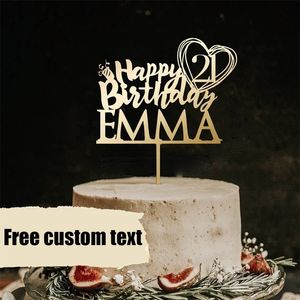 Décoration personnalisée en acrylique avec lettres miroir, décoration de gâteau personnalisée avec nom et date, or, joyeux anniversaire, pour mariage, 220711