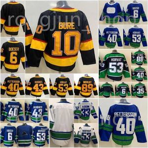 Custom Vancouver Hockey 43 Quinn Hughes Jerseys Thatcher Demko Henrik Sedin 53 Bo Horvat 6 Brock Boeser 40 Elias Pettersson 22 Sedin 10 Pave