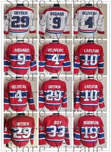 Jersey de hockey de hielo clásico personalizado personalizado 10 Guy Lafleur 4 Jean Beliveau 9 Maurice Richard 29 Ken Dryden 33 Patrick Roy 5 Geoffrion CCM Retro