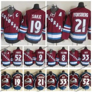 Custom Mens Femmes Jeunes Vintage Colorado Avalanche Hockey Jerseys 52 Adam Foote 21 Peter Forsberg 8 Teemu Selanne 9 Paul Kariya 19 Joe Sakic 33 Patrick Roy J