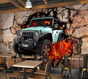 Papier peint personnalisé 3D stéréoscopique Jeep voiture cassé mur bar café peinture moderne abstrait Art Mural salon chambre 8921501