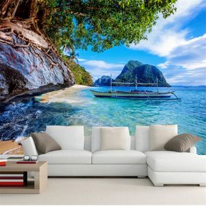 Papel tapiz personalizado Barcos de mar Crag Naturaleza Fondos de pantalla, Fondo de TV Sala de estar Dormitorio Restaurante 3D Photo Mural
