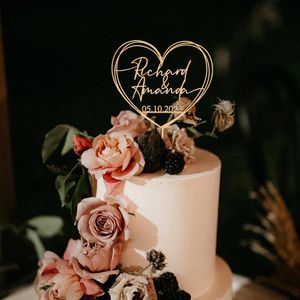 Décoration de gâteau de mariage personnalisée avec un cœur et une date, cadeau personnalisé Mr Mrs, anniversaire de fiançailles, décoration de fête d'anniversaire, 231225