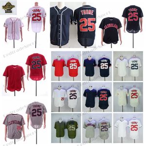 Mens 25 Jim Thome Baseball Jerseys Vintage 1995 WS Azul Blanco Gris Cosido Camisas