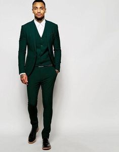 Personalizar Diseño Verde oscuro Hombres Boda Esmoquin Pico Solapa Ventilación lateral Novio Esmoquin Hombres Boda / Cena / Vestido Darty (Chaqueta + Pantalones + Corbata + Chaleco) 123