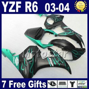 Personnaliser le carénage pour YAMAHA YZF R6 2003 2004 YZF-600 flammes vertes en ensemble de carénages noir mat YZF-R6 YZFR6 03 04 Fh9 + 7 cadeaux
