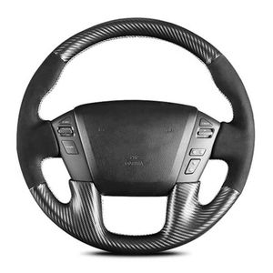 Couverture de volant de voiture personnalisée, accessoires intérieurs automatiques en cuir tressé en Fiber de carbone pour Nissan patrouille 2017-2020