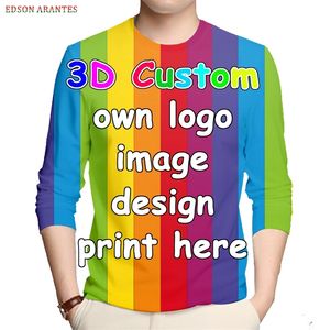 Personalizado UE / EE. UU. Tamaño para hombre Impresión 3D Camiseta de manga larga DIY Diseño propio Tops únicos Tee Moda suelta Ropa unisex al por mayor 220619