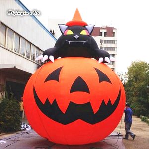 Réplica de cabeza de calabaza inflable personalizada para Halloween, globo modelo de calabaza soplado por aire gigante de 3 m/6 m de altura con un gato negro para decoración de interiores y exteriores