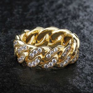 Anillos cubanos de moissanita helados de latón chapado en oro, buen precio profesional personalizado, unisex