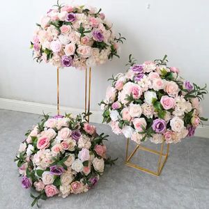 Boule de fleurs artificielles de grande largeur, taille personnalisée, rose, violet, pièce maîtresse pour décoration de Table de mariage, plomb de route, 211